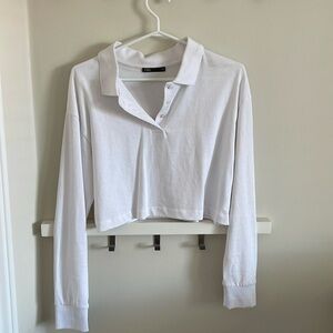 Zara cropped white collared top